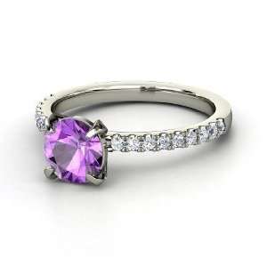  Candace Ring, Round Amethyst Platinum Ring with Diamond 