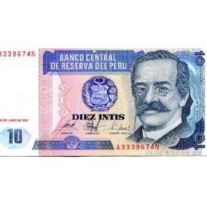  Peru Ten (10) Intis Banknote 