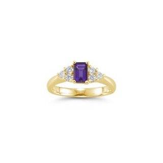   60 Cts Diamond & 1.09 Cts Amethyst Ring in 18K Yellow Gold 5.0