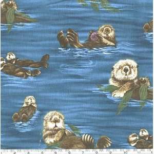  45 Wide Sea Otters Blue Fabric By The Yard Arts, Crafts 