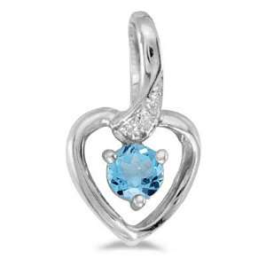  Blue Topaz and Diamond Heart Pendant Necklace 14k White 