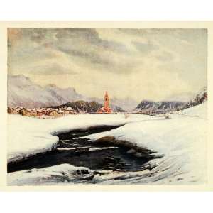 1907 Print Sils Engadine Valley Switzerland Effie Jardine Church Snow 