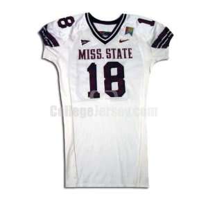 White No. 18 Game Used Mississippi State Nike Football Jersey  