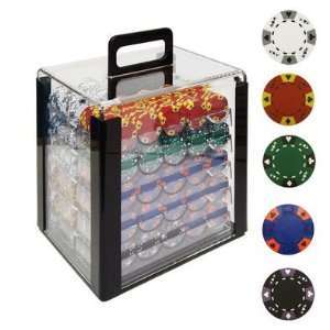  1000 14g Tri Color Ace/King Clay Poker Chips w/Acrylic 
