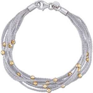  14Kt. White Gold. Seven Strand Mesh Necklace with Yellow Gold Beads 