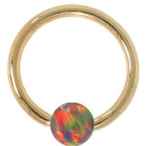   Red Opal Solid 14kt Yellow Gold Captive Bead Ring   5mm Ball Jewelry