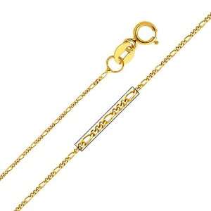   Gold 0.9mm 3+1 Figaro Chain Necklace   16 Inches GoldenMine Jewelry
