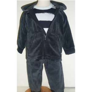 Petit Bateau Navy Velour suit jacket,tee,pant   18m Baby