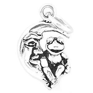  Silver Small One Sided Frog Sitting on Crescent Moon Charm 
