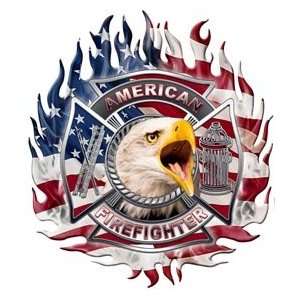  American Firefighter Flaming Maltese Cross Flag Decal with 