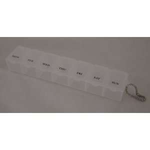  Seven Day Plastic Pill Box Container Key Chain White 