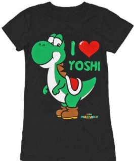  Nintendo I Heart Love Yoshi Black Juniors T Shirt Tee 