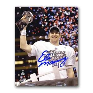  Autographed Eli Manning 16X20 inch Super Bowl 46 Trophy 