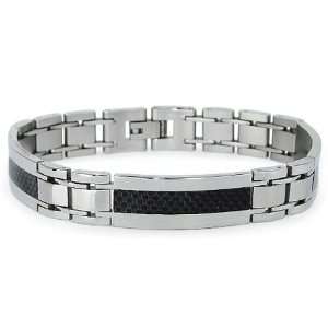 Stainless Steel Cable ID Bracelet Carbon Fiber 8.5in 