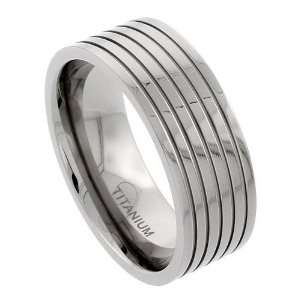 Titanium 9 mm (3/8 in.) Flat Polished Comfort Fit Band with 5 Stripes 
