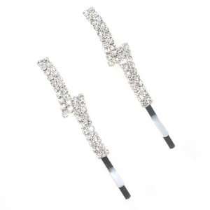 Pair of Modern Hair Pins with Lighting Bolt Shape with Multiple Round 