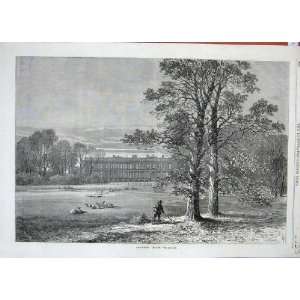 1869 Knowsley House Garden Sheep Man Trees Architecture  