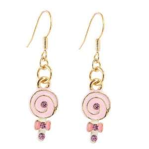    High Quality Glistering Pink Lollypop Earrings with Pink CZ (3019