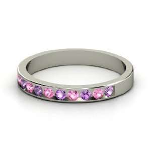  Slim Band, Sterling Silver Ring with Amethyst & Pink 