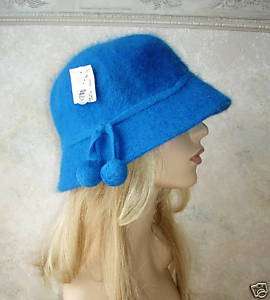 CLASSIC BOUTIQUE BLUE FURRY ANGORA BUCKET HAT, New  