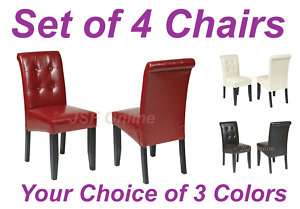 SET of 4 Eco Leather Button Back Dining Parsons Chairs  
