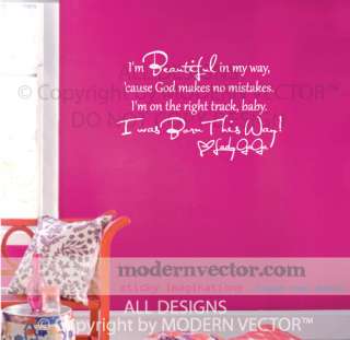 Lady GaGa Vinyl Wall Quote Decal I WAS BORN THIS WAY  