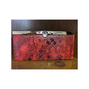  BG 3D Flower Pattern Pattern Faux Leather Clucth Red Color 