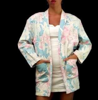 80s Vtg Pastel Floral slouch Cotton Blazer Long Jacket  