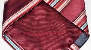 Ermenegildo Zegna Red Burgundy Pink White Blue Stripes Silk Mens Tie 