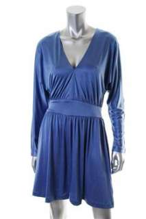 Halston Blue Casual Dress Stretch Ruched M  