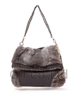 0350 Rabbit Fur and fake Leather retro hand and shoulder bag  