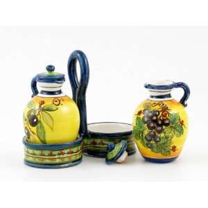  Hand Painted Italian Ceramic Oil & Vinegar Set Campagna 