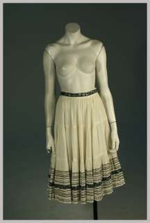 Vintage 50s White Cotton Gauze SQUAW PATIO Skirt w Turquoise & Silver 