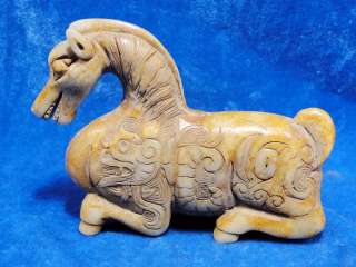 Chinese Jade Lucky Horse with dragon & phoenix  