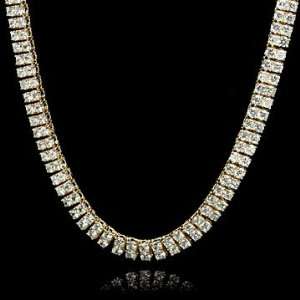  Yellow Gold Plated 2 Row CZ 36 Hip Hop Chain Jewelry