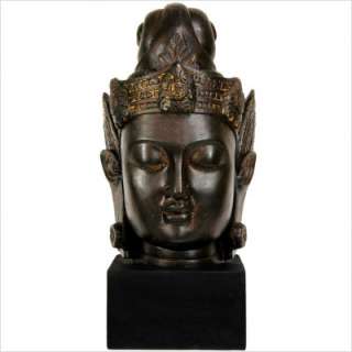 16 Large Cambodian Buddha Head Statue in Faux Antique Bronze Patina 