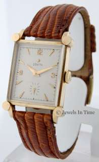 Zenith Vintage Mens Fancy Rectangular Watch 14k Gold  