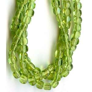  Czech Glass 4mm Cube Beads   50pc Olivine 