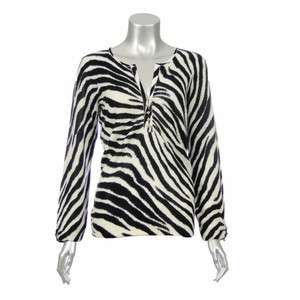 Sutton Cashmere Womens Knit Zebra Print Shirt Blouse 1X  