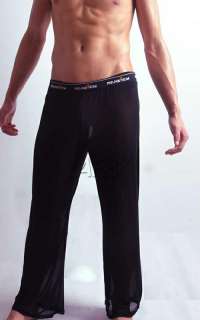 Super Soft Mens Wide Long Leg Casual Pants Trousers See through Mesh 