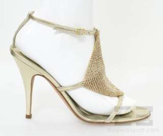 Giuseppe Zanotti Light Gold Metallic Leather & Jeweled Diamond Heels 