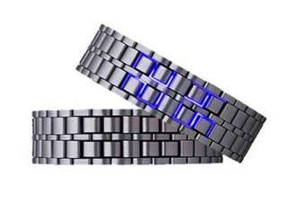 Black Band Digital Blue LED Lava Wrist Watch Iron Metal Samurai Mens 