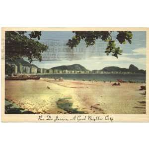  1950s Vintage Postcard Copacabana Beach Rio de Janeiro 