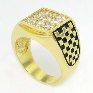  Stylish Checkered & Pavé Mans Band/Ring  White CZs  GP 