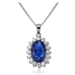   81Ct Oval Cut Sapphire & Diamond Accented Pendant 18k Gold Jewelry