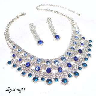 Swarovski Crystal Aqua Blue Pendant Necklace Set S1567N  