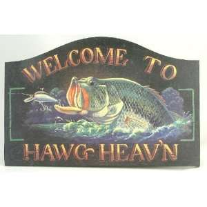  Welcome to Hawg Heavn Lunging Bass Fish Wooden Sign