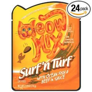 Meow Mix Cat Food Surfn Turf with Ocean Fish & Beef in Sauce, 2.75 