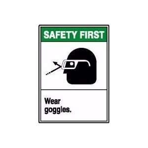 SAFETY FIRST WEAR GOGGLES (W/GRAPHIC) Sign   14 x 10 Adhesive Vinyl