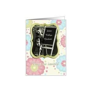   graduation college, vintage girl, pastel floral Card Toys & Games